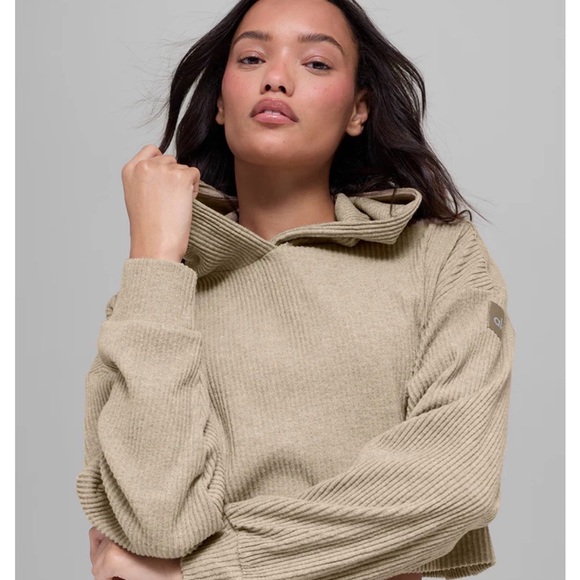 ALO Yoga Sweaters - ALO Yoga Taupe Ribbed Knit Hoodie